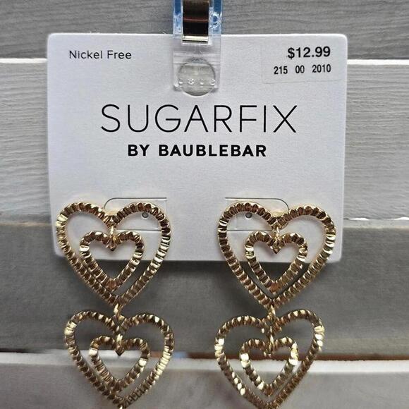 Stacked Gold Heart Drop Earrings - Gold | SUGARFIX by BaubleBar - Picture 3 of 7